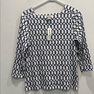 Bateau neck 100# pima cotton tee chain print nautical size 1 or medium NWT blue